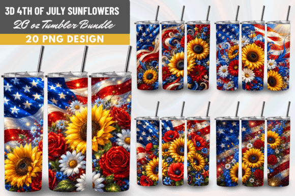 3D 4th of July Sunflowers Tumbler Wraps – A Must-Have Design for Crafters and Small Businesses