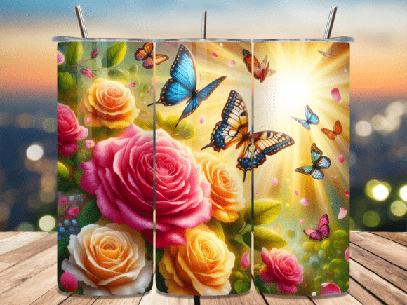 3D Floral Butterfly Rose Tumbler Wrap