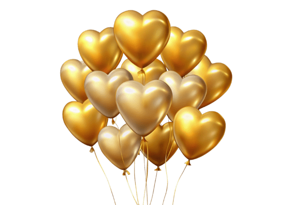 3D Heart Shaped Bunch of Golden Balloons – High-Quality Design Resource for Creative Projects