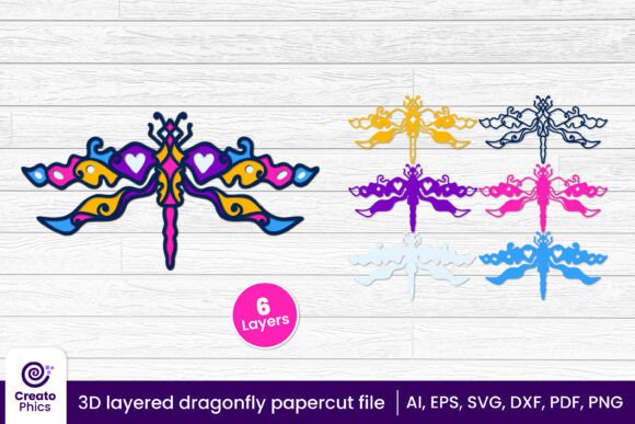 3D Layered Dragonfly Papercut Insect SVG6