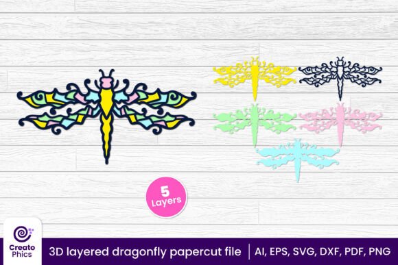 3D Layered Dragonfly Papercut Insect SVG9