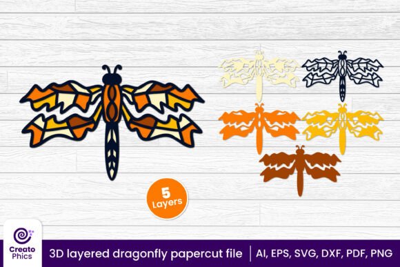3D Layered Dragonfly Papercut SVG: Elevate Your Crafting Projects with Elegance