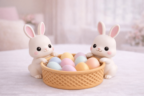 Adorable 3D Cute Bunny Easter Basket STL 085 for Spring Designs