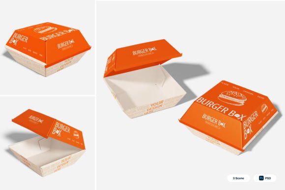 Burger Box Packaging 3D Mockup for Modern Branding