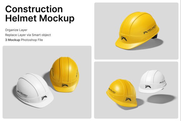 Construction Helmet 3D Mockup: Elevating Industrial Branding and Safety Equipment Presentation