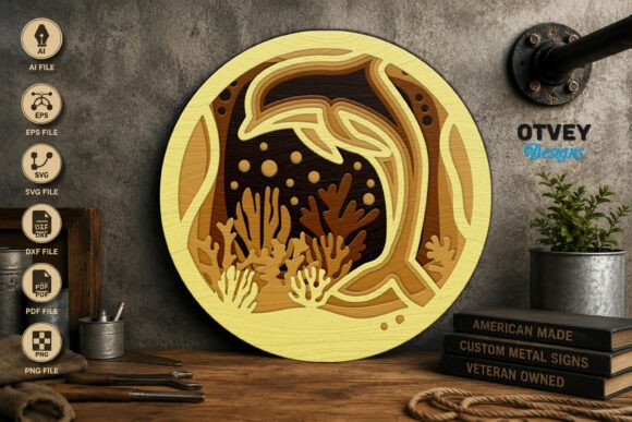 Dolphin Sea Animals Mandala 3D Layered Art