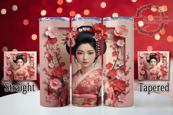 Elegant 3D Geisha Tumbler: A Unique Design for Custom Drinkware Projects
