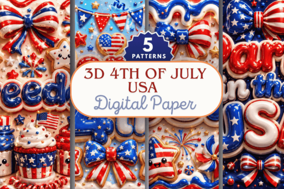 Elevate Your Creative Projects with 3D Fourth of July USA Digital Paper