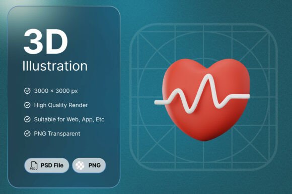Heartbeat 3D Icon for Modern Design Projects
