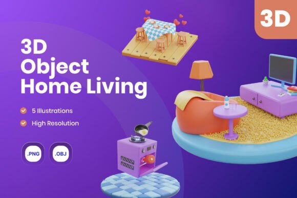 Home Living 3D Icons: Bringing Lifestyle Visuals to Life