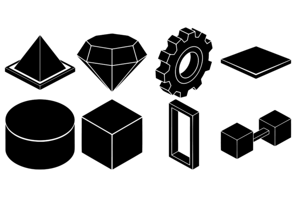 Isometric Black 3D Geometric Shapes Set