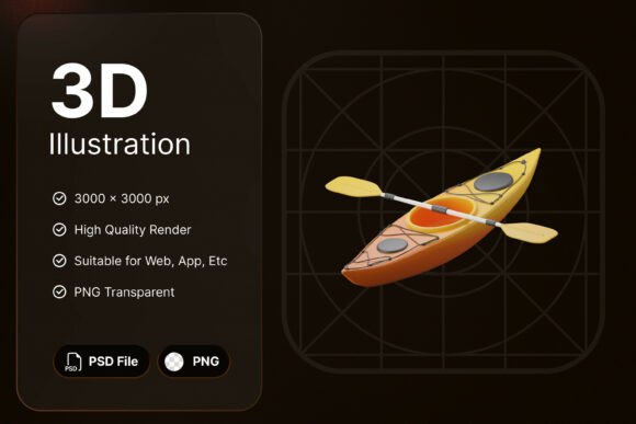 Kayaking 3D Icon: A Valuable Visual Asset for Outdoor and Adventure-Themed Projects