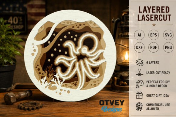 Octopus Sea Animals Mandala 3D Layered L: A Fusion of Nature and Design for Modern Creatives