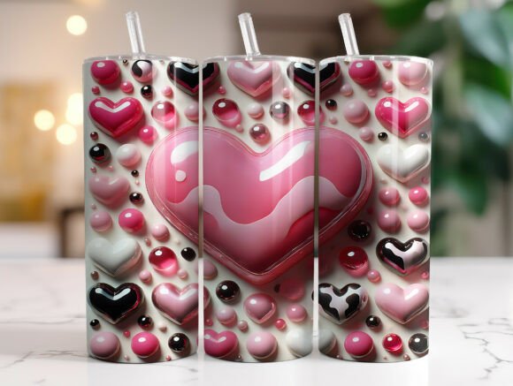 Pink 3D Heart Valentine's Tumbler Wrap – A Perfect Touch for Romantic DIY Projects
